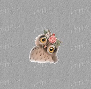 Grey Marle Cute Animal Panel - Floral Owl