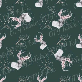 Floral deer on forest Green - Exclusive 