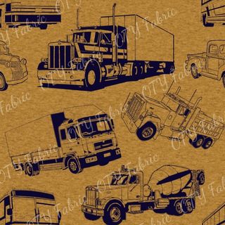 Navy lithograph trucks on mustard marle - Exclusive 