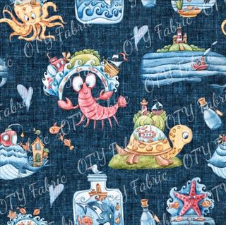 Sea creatures on navy linen