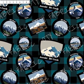 Kiwi mountain badges in teal check  (exclusive print)