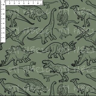 Linedrawn dinos on dark sage