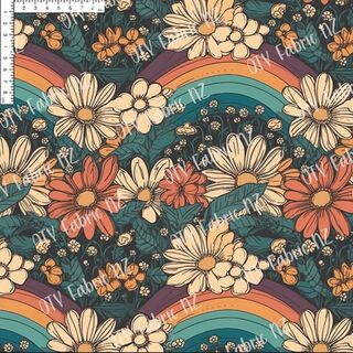 Retro rainbow dark floral