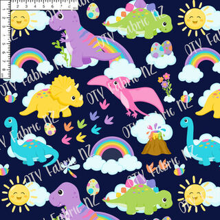 Pastel Rainbow Dinos Navy - 'Picklefish designs' Exclusive