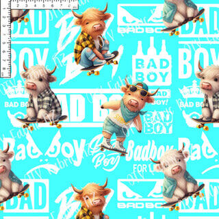 Skater highland cow on Aqua - OTY EXCLUSIVE