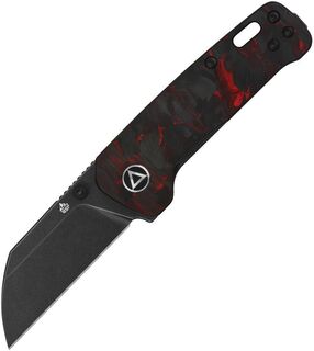 QSP Mini Penguin Red Black Shredded CF Folding Knife