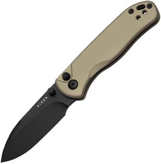 Kizer Drop Bear 2 Button Lock Tan Folding Knife