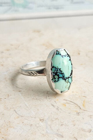 Handmade Oval Turquoise Silver Ring #5