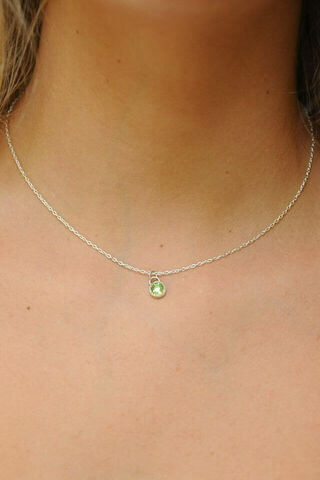 Tiny Green Crystal Charm Pendant on Sterling Silver Chain