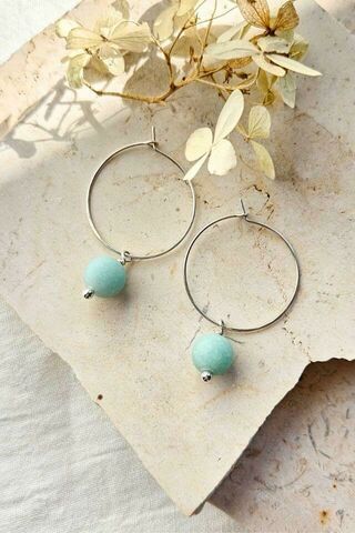 Amazonite and Argentium Silver Hoops