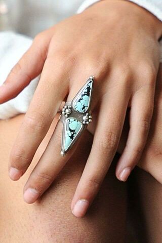 Double Pointed Turquoise and Silver Statement ring