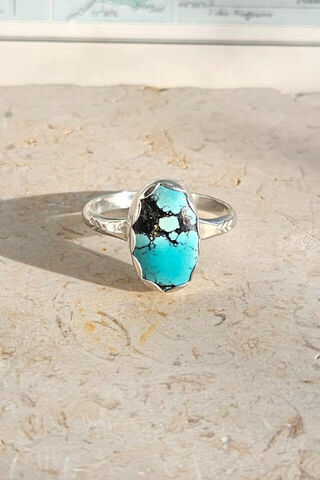 Handmade Oval Turquoise Silver Ring #6