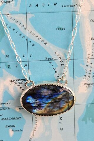 Argentium Silver Labradorite Landscape Pendant on Sterling chain