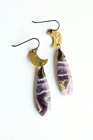 One-Of-A-Kind Chevron Amethyst Moon Earrings