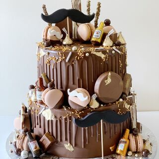 Two tier chocolate cake moustache