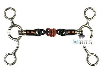 Black steel Pro Trainer gag bit with copper rings and inlay