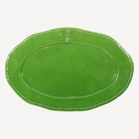 Dragonfly Stoneware Green Oval Platter Large
