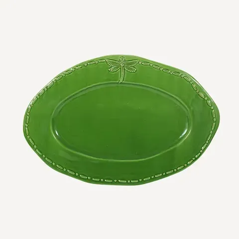 Dragonfly Stoneware Green Oval Platter Small
