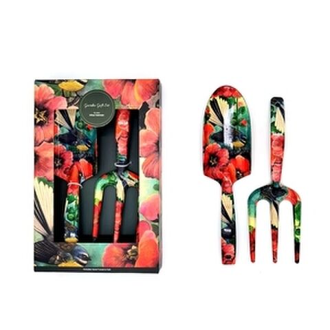 GARDEN TROWEL & FORK SET FLORAL FANTAIL AM