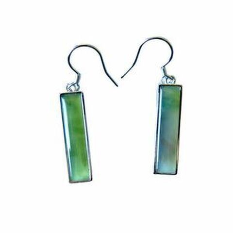 EARINGS STIRLING SILVER RECTANGLE & GREENSTONE