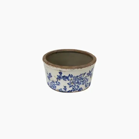BLUE FLORAL POT WIDE SML