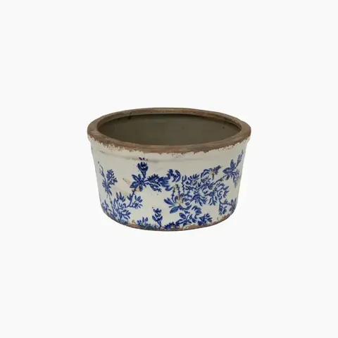 BLUE FLORAL POT WIDE LGE