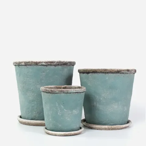 PLANT POT & SAUCER LGE SEA BLUE
