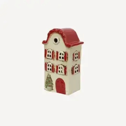 Alsace Tea Light Villa Christmas Stone with Red Shutters