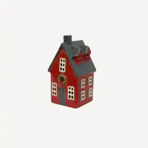 ALSACE TEA LIGHT COTTAGE RED w/ WREATH