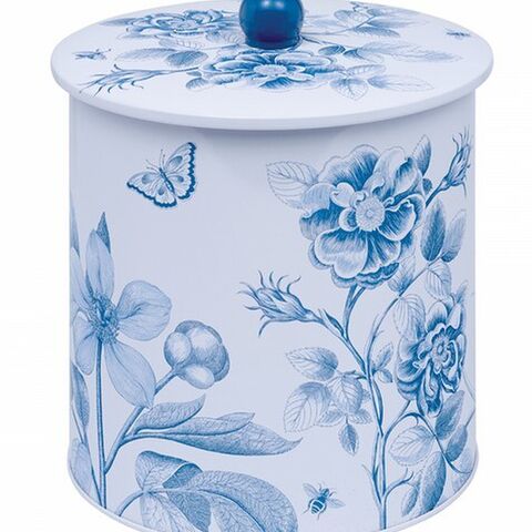 ETCHINGS BISCUIT BARREL BLUE AND WHITE