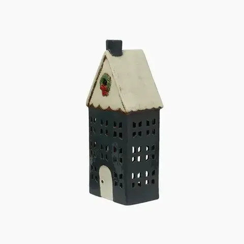 TEA LIGHT HOUSE BLUE w/  WREATH large