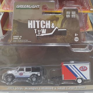 2015 Jeep Wrangler Unlimited & Small Cargo Trailer STP 1/64 Greenlight Hitch & Tow