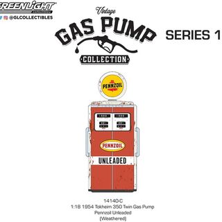 1/18 GreenLight Vintage Gas Pumps Series 14 - 1954 Tokheim 350 Twin Gas Pump Pennzoil Unleaded (Weathered)