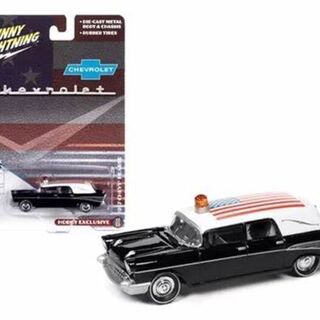 Johnny Lightning 1/64 1957 Chevy Hearse with American Flag