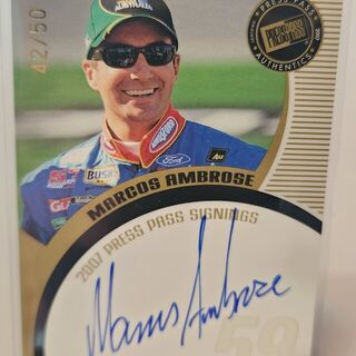 2007 Press Pass Marcos Ambrose 42/50 Autographed Trading Card