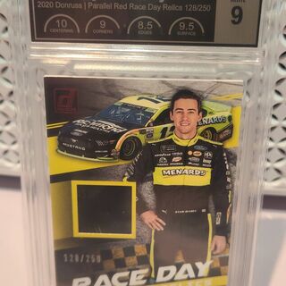 2020 Panini Donruss Racing Red Parrel Race Day Relics Ryan Blaney 128/250 PCG Graded 9
