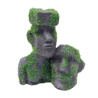Twin Easter Island statues with moss