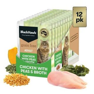 Black Hawk Wet Cat Food - Grain Free Chicken Pea Broth 85g x 12