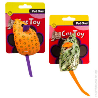 Pet One Cat Toy - Plush Shiny Mouse Assorted 11cm