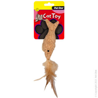Pet One Cat Toy - Plush Cork Fish With Feather 14cm