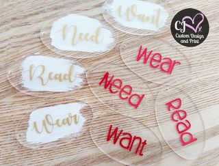 Want, Need, Wear, Read Tag Set of 4