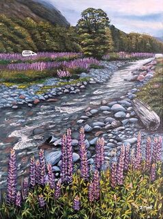 Acrylic painting titled ABSOLUTELY LUPIN-SOLD AT AUCKLAND ART SHOW 12-14TH JULY 2024