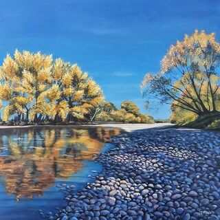 Acrylic painting titled RIVER PEBBLES