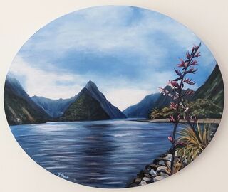 Acrylic Oval painting FLAX BEAUTY