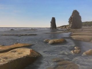 Large acrylic painting titled WATERPOOLS AT THREE SISTERS-SOLD