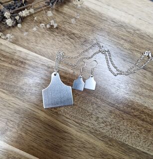 Cow Tag Mini Earrings & Necklace
