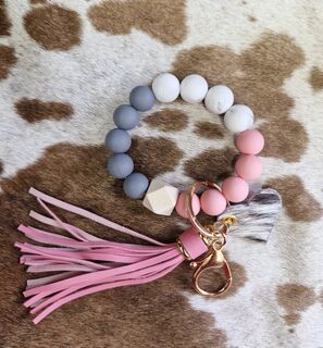 Pink beaded keychain