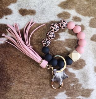 Black and Pink Beaded Keychain