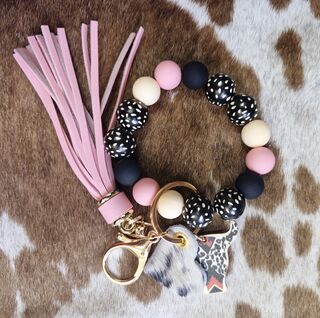 Pink, Yellow and Black Beaded Keychain