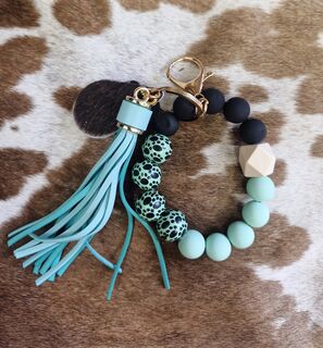 Green and Black beaded keychain